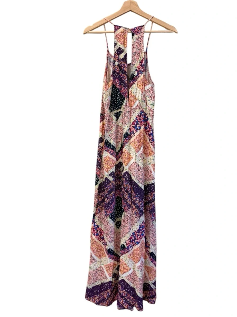 Colorful Sundress Side Slits Floral Slip Maxi Dress- Feminine, Hippie Boho S/M - Picture 3 of 11